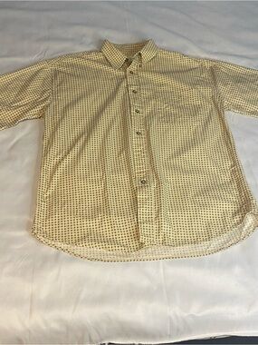 Men's Casual Yellow Geometric Button-Down Dress Shirt Size M